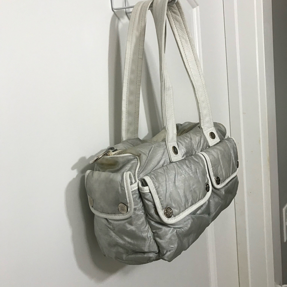 Celine Triomphe Silver Nylon with Leather Handles and Trim Vintage  EUC - Picture 4 of 8